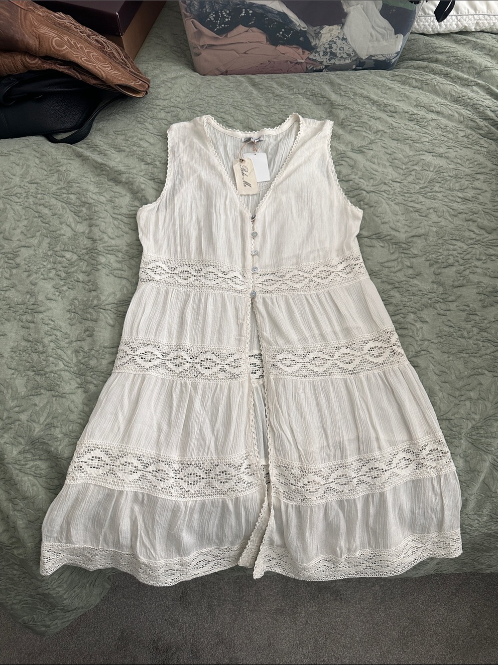 Women’s White Lace-Trim Swim Coverup Vest
